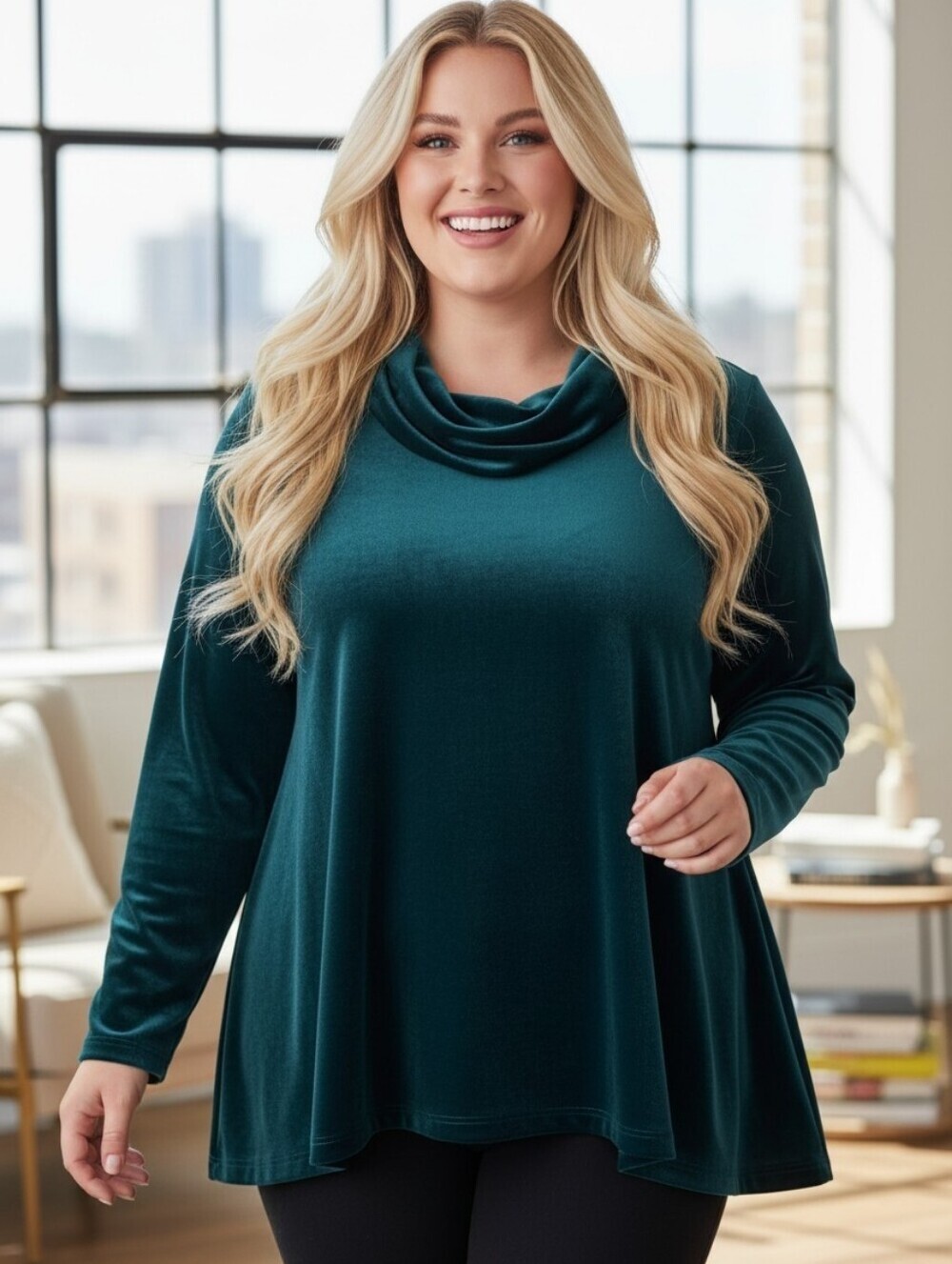 Lane Bryant  Dark Teal Velour Cowel neck Max Swing Top